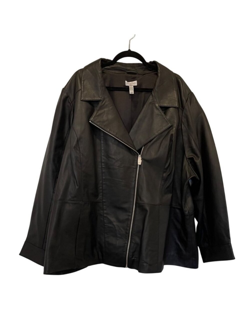 NWOT Studio By D&Co. 5X Black Lambskin Leather Moto Jacket Polyester Blend